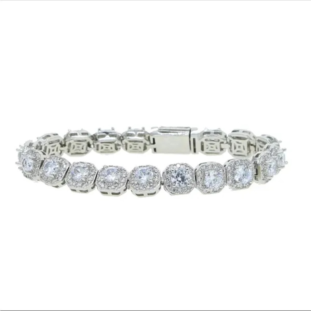 - Stackable Full Crystal 13mm cushion cut with halo Tennis Chain Bracelet
…